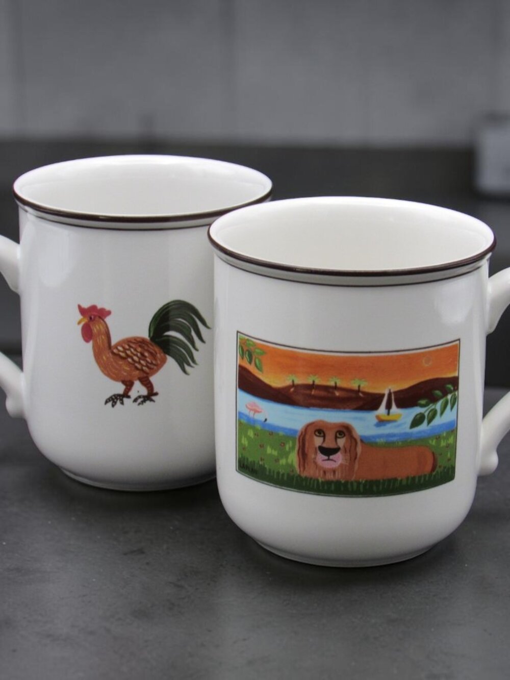 Villeroy & Boch Design Naif Mug Pair Lion Sailboat Flamingo Laplau 10oz Set of 2